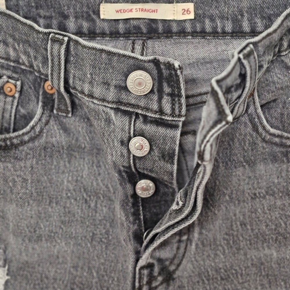 97 LEVI'S WEDGIE STRAIGHT DISTRESSED GRAY JEANS WOMEN'S SIZE 26 - Picture 11 of 13